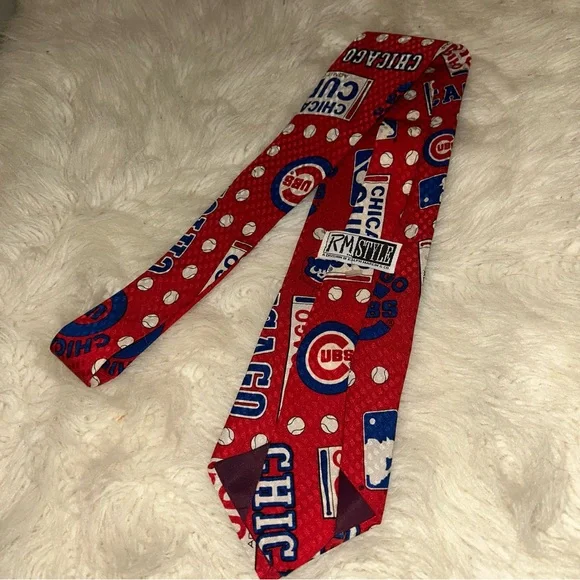 VTG 1992 RM Style Chicago Cubs Ralph Marlin Silk Neck Tie R/W/B Admit One - Picture 5 of 12